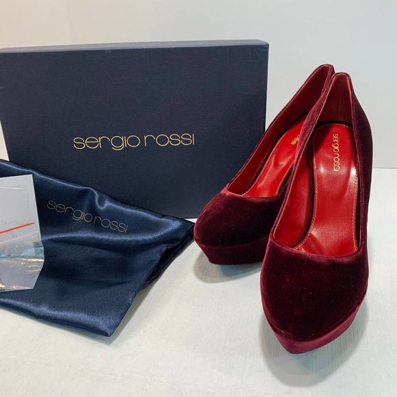 Sergio Rossi Shoes - Sergio Rossi Womens Scarpe Donna Classic Pump Heel BurgundyVelvet Ultra High 8.5